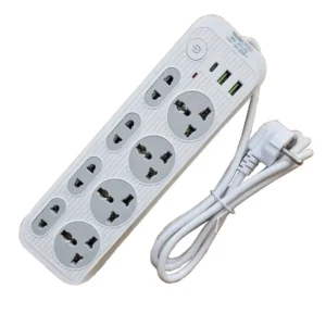 Zapatilla Eléctrica 8 Tomas Safety Extensión 2 Usb 1 tipo C Blanco