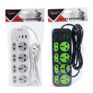 Zapatilla Eléctrica 8 Tomas Safety Extensión 2 Usb 1 tipo C Blanco y Negro